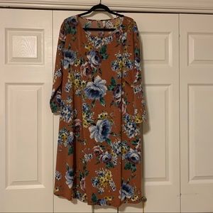Floral 3/4 Sleeve Emerald Dress